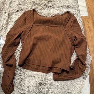 Elegant Brown Ribbed Blouse